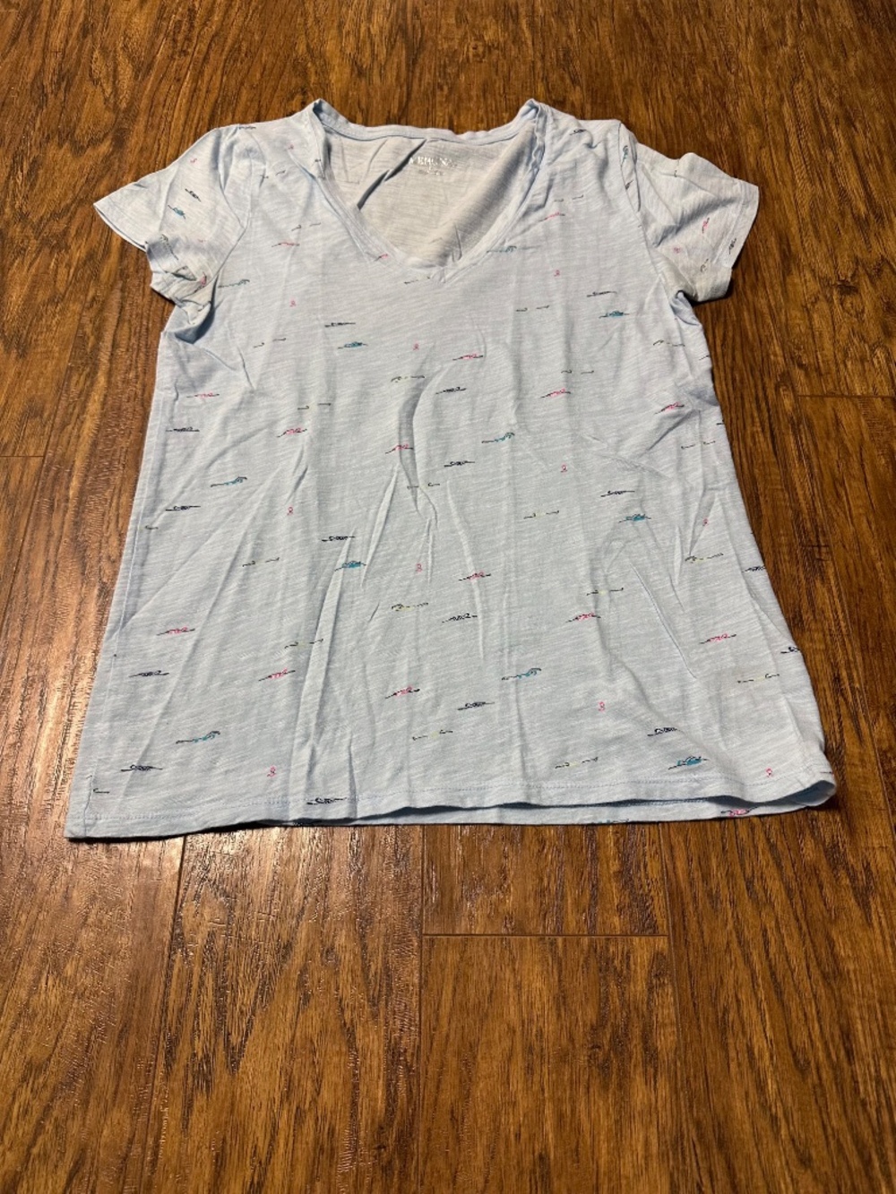 Merona Women's T-Shirt Cotton Light Blue with Multicolored Swimmers Size Medium - Picture 2 of 6